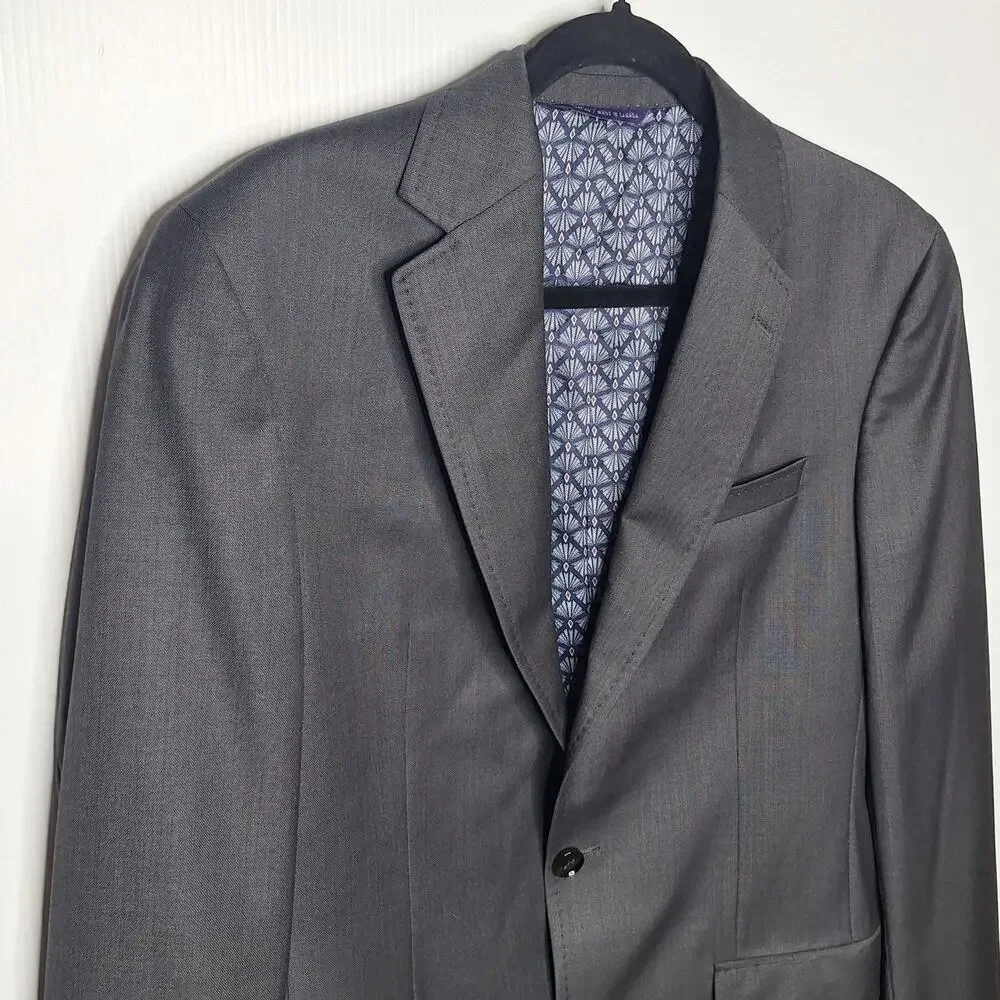 Ted Baker Men's Blazer Suit Jacket 40L Jay CT Gray 100% Wool Sport Coat